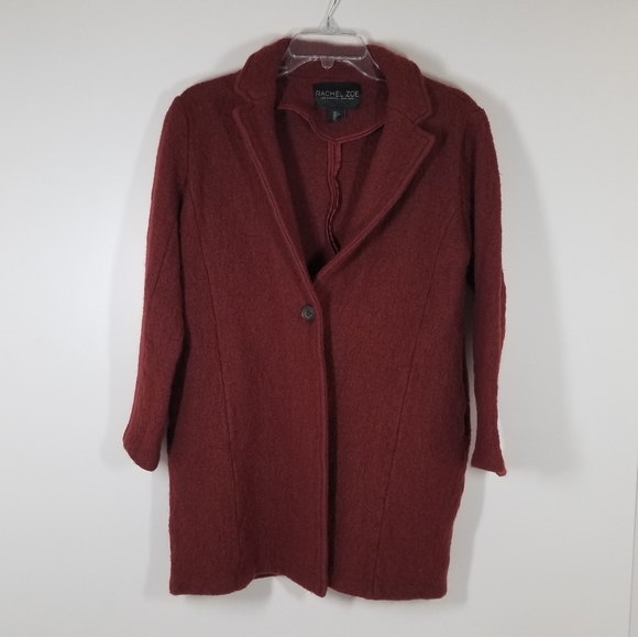 Rachel Zoe Rust Red Wool Blend Button Sweater Jacket Pockets Size Large - Picture 1 of 6